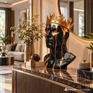 Regal Crown King Decorative Figurine – Black & Molten Gold