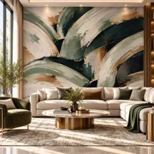 Abstract Textured Luxury Wallpaper in Sage Green, Charcoal and Gold - Image 3