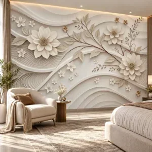 Ivory 3D Floral Wallpaper - Image 2
