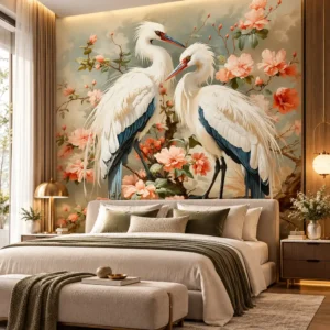 Elegant Crane & Blossom Wallpaper - Image 2
