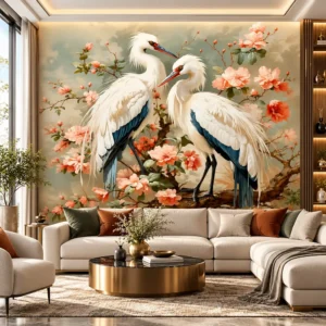Elegant Crane & Blossom Wallpaper - Image 3