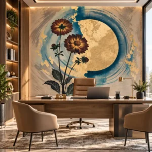Teal & Gold Celestial Floral Wallpaper - Image 2