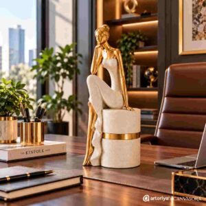 Elegant Seated Woman Decorative Figurine – White & Gold - Image 4