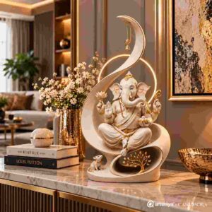 Divine Ganesha Decorative Statue – 16" Cream & Gold