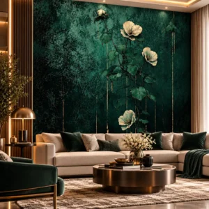 Emerald Green Floral Wallpaper - Image 3