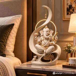 Divine Ganesha Decorative Statue – 16" Cream & Gold - Image 3