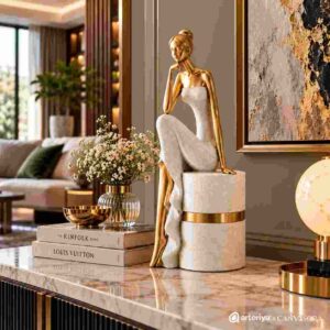 Elegant Seated Woman Decorative Figurine – White & Gold - Image 3
