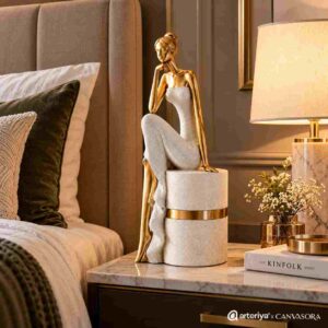 Elegant Seated Woman Decorative Figurine – White & Gold