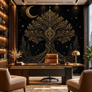 Luxury Black and Gold Tree of Life Wallpaper - Image 2