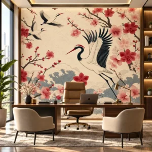 Japanese Crane & Sakura Wallpaper - Image 2