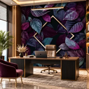 Luxury Purple & Teal Botanical Wallpaper - Image 2