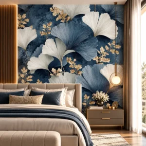 Navy Blue Ginkgo Leaf Wallpaper - Image 2
