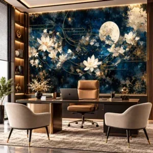 Luxury Navy Blue and Gold Floral Wallpaper - Image 2