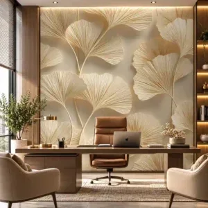 Champagne Gold Ginkgo Leaf Wallpaper for Bedroom - Image 3