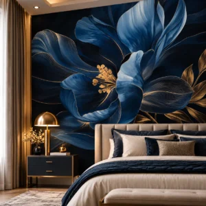 Luxury Navy Blue Floral Wallpaper - Image 3