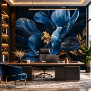 Luxury Navy Blue Floral Wallpaper - Image 2