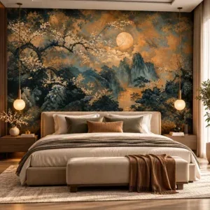Luxury Midnight Mountain & Golden Moon Wallpaper - Image 4