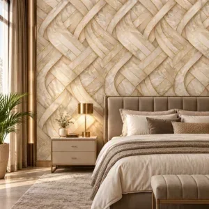 Luxury Beige Marble and Gold Geometric Wallpaper - Image 2