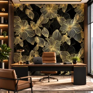Black and Gold Floral Wallpaper - Image 2