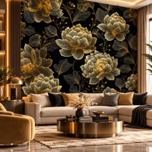 Black and Gold Floral Wallpaper - Image 2