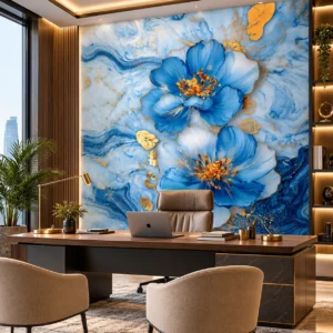 Blue Marble Floral Wallpaper - Image 2