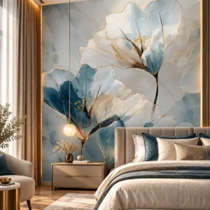 Luxury Blue Floral Wallpaper - Image 3