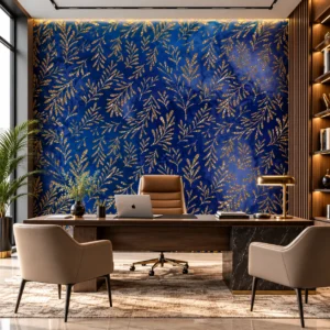 Luxury Royal Blue & Golden Botanical Wallpaper - Image 2