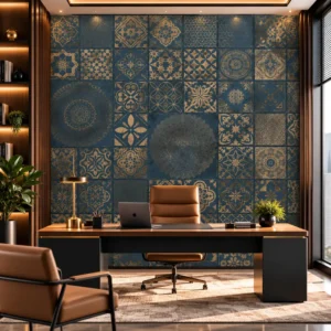 Luxury Blue and Gold Geometric Wallpaper - Image 2