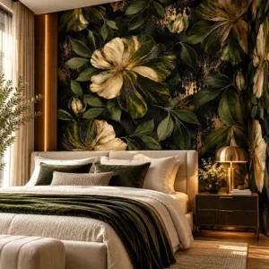 Luxury Black and Gold Floral Wallpaper - Image 2