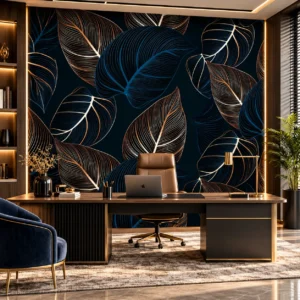 Luxury Navy Blue & Gold Botanical Wallpaper - Image 4