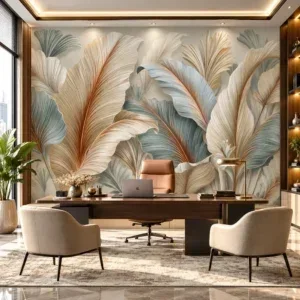Luxury Sculpted Feather Botanical Wallpaper - Image 2