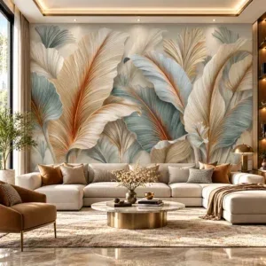 Luxury Sculpted Feather Botanical Wallpaper - Image 3