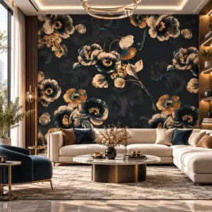 Black & Gold Floral Wallpaper - Image 2