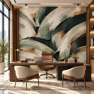 Abstract Textured Luxury Wallpaper in Sage Green, Charcoal and Gold - Image 4