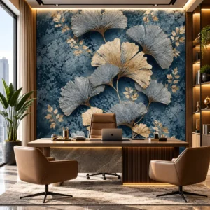 Blue and Gold Ginkgo Leaf Wallpaper - Image 2