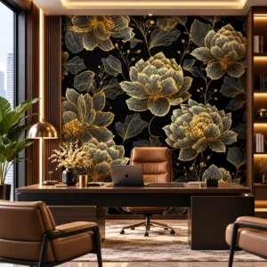 Black and Gold Floral Wallpaper - Image 3