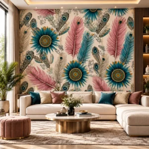 Multicolour Peacock Feather Wallpaper - Image 4