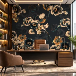 Black & Gold Floral Wallpaper - Image 3