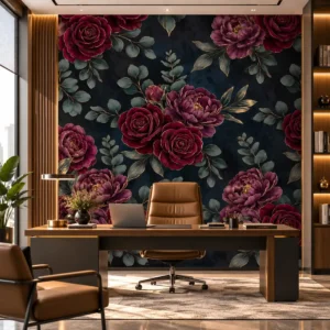 Luxury Burgundy Rose Floral Wallpaper - Image 2