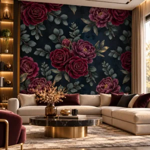 Luxury Burgundy Rose Floral Wallpaper - Image 3
