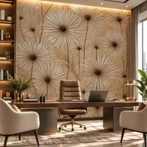 Champagne Beige Embossed Daisy Floral Wallpaper - Image 3