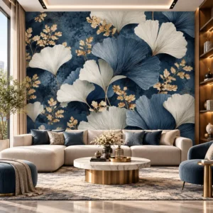 Navy Blue Ginkgo Leaf Wallpaper - Image 3