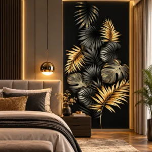Luxury Black & Gold Tropical Botanical Wallpaper - Image 3