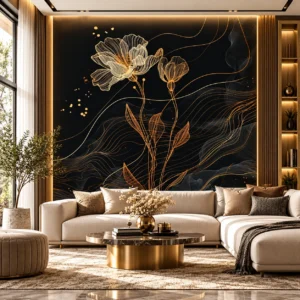 Luxury Black & Gold Floral Wallpaper - Image 4