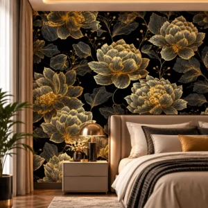 Black and Gold Floral Wallpaper - Image 4