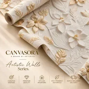 Gold & Ivory 3D Floral Wallpaper