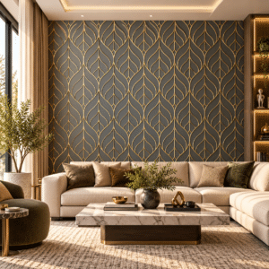 Luxury Grey & Gold Leaf Pattern Wallpaper - Image 2