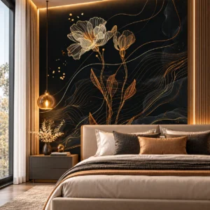 Luxury Black & Gold Floral Wallpaper - Image 3