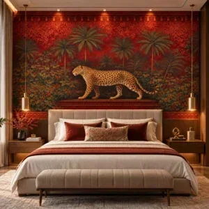 Luxury Red Jungle Leopard Wallpaper - Image 2