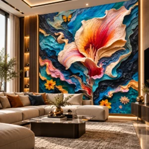 Luxury Multicolour 3D Floral Wallpaper - Image 4